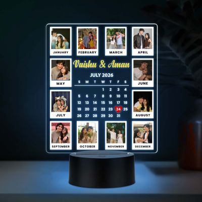 Calendar Couple Photo UV Print Lamp with Multicolored Light Unique Anniversary, Birthday, or Wedding Gift for Couples, Wife, Husband